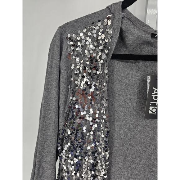 Apt. 9 Women's Gray Long Sleeve Open Front Sequins Lace Cardigan Size 3X - Picture 2 of 5